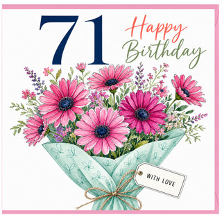 71st Birthday Card, Floral Bouquet Happy Birthday Card With Love
