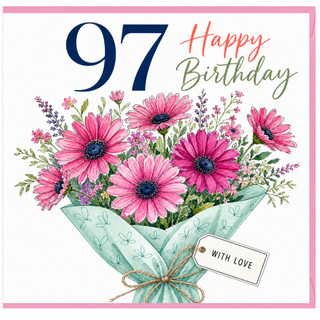 97th Birthday Card, Floral Happy Birthday Card With Bouquet Design