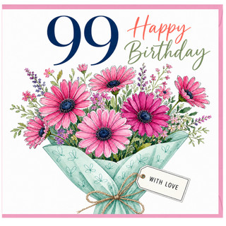 99th Birthday Card, Happy Birthday Floral Bouquet Card With Love