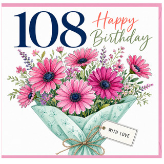108th Birthday Card, Floral Happy Birthday Card With Love