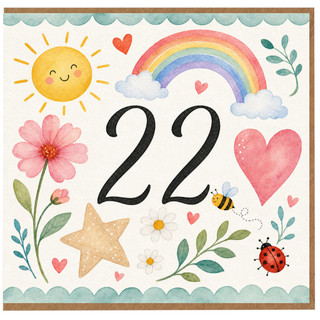 22nd Birthday Card, Watercolour Rainbow and Floral Design