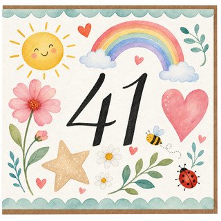 41st Birthday Card, Watercolour Rainbow and Floral Design