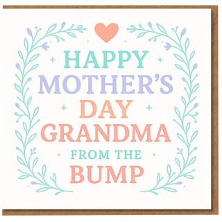 Mother's Day Card From the Bump for Grandma - Pastel Heart and Leafy Wreath Typography Design