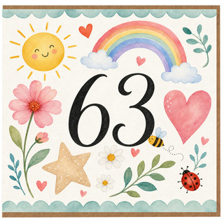 63rd Birthday Card, Watercolour Rainbow Floral Design