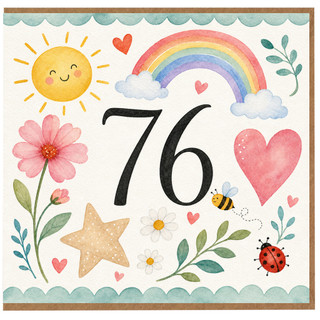 76th Birthday Card, Cute Watercolour Rainbow and Floral Design