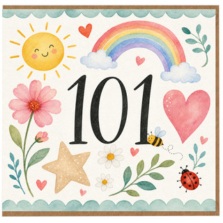 101st Birthday Card, Watercolour Rainbow and Floral Milestone Card