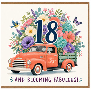 18th Birthday Card, Floral Vintage Truck and Blooming Fabulous Design