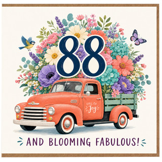 88th Birthday Card, Floral Vintage Truck and Blooming Fabulous Design