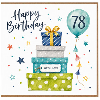 78th Birthday Card, Happy Birthday Gift Box and Balloon Design