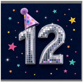 12th Birthday Card, Sparkly Number 12 Party Hat Design