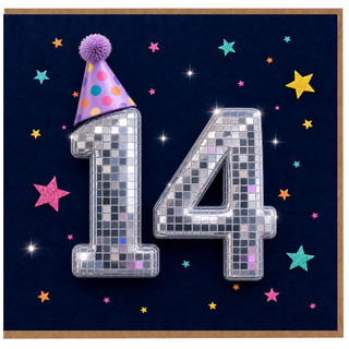 14th Birthday Card, Party Hat Number 14 Card