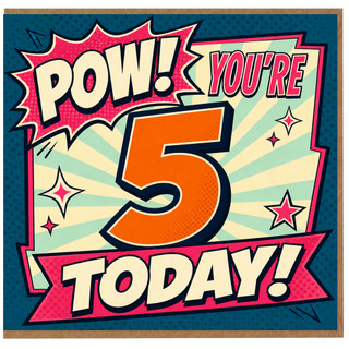 5th Birthday Card, Pow! You're 5 Today Comic Style Greeting Card