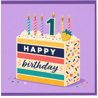 1st Birthday Card, Happy Birthday Cake Design
