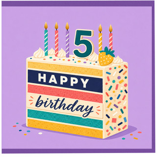 5th Birthday Card, Happy Birthday Cake Design