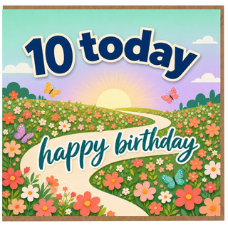 10th Birthday Card, Happy Birthday Floral Butterfly Card