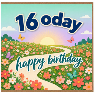 16th Birthday Card, Happy Birthday Floral Butterfly Card