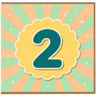 2nd Birthday Card, Retro Number 2 Birthday Card