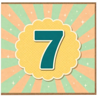7th Birthday Card, Retro Pastel Sunburst Number 7 Birthday Card