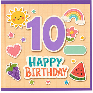 10th Birthday Card, Rainbow and Fruit Design