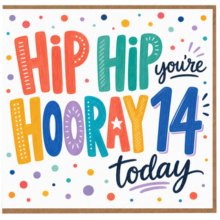 14th Birthday Card, Hip Hip Hooray Colourful Confetti Card