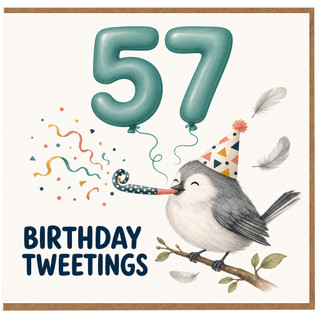 57th Birthday Card, Birthday Tweetings Bird Party Card