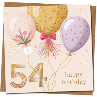 54th Birthday Card - Balloon Bouquet Design - 145mm x 145mm Square - Elegant Happy Birthday Card for 54 Year Old, Includes Kraft Envelope