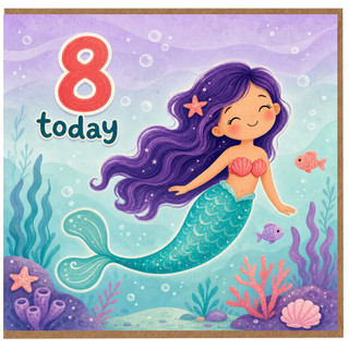 8th Birthday Card, Mermaid Under the Sea Design