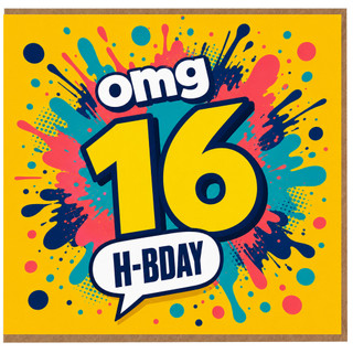 16th Birthday Card, OMG H - BDAY Colourful Splash Design