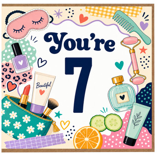 7th Birthday Card, Beauty Themed 'You're 7' Card