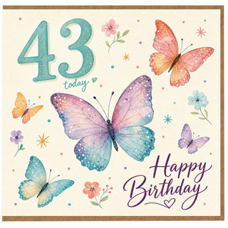 43rd Birthday Card, Happy Birthday Butterfly Card