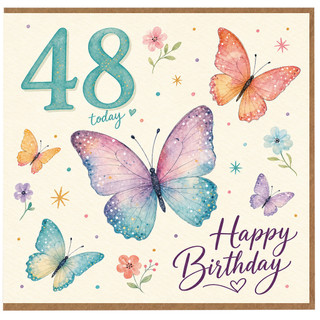 48th Birthday Card, Happy Birthday Butterfly Design