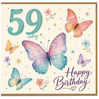 59th Birthday Card, Butterfly Happy Birthday Card