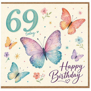 69th Birthday Card, Happy Birthday Butterfly and Floral Card
