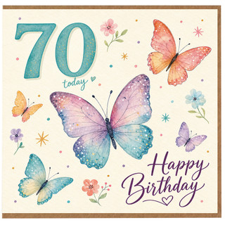 70th Birthday Card, Butterfly Happy Birthday Card