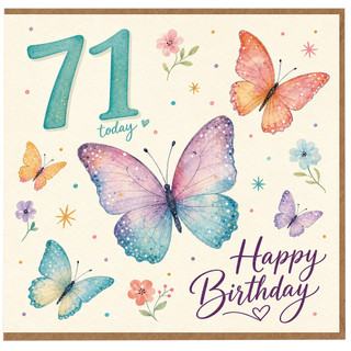 71st Birthday Card, Butterfly Happy Birthday Card
