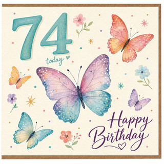 74th Birthday Card, Butterfly Floral Happy Birthday Card for 74 Year Old