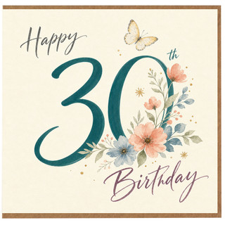 30th Birthday Card, Happy 30th Birthday Floral Butterfly Card