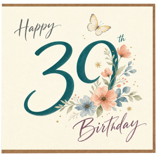 39th Birthday Card, Happy Birthday Floral Butterfly Design