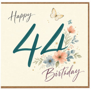 44th Birthday Card, Floral Happy 44th Birthday Card