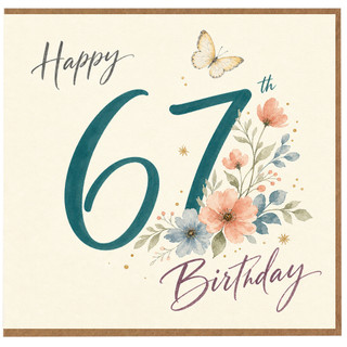 67th Birthday Card, Floral Butterfly Happy 67th Birthday Card