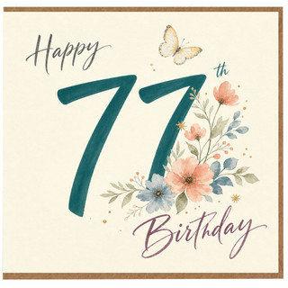 77th Birthday Card, Happy 77th Birthday Floral Butterfly Card