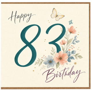 83rd Birthday Card, Floral Butterfly Happy 83rd Birthday Card