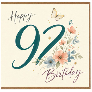 92nd Birthday Card, Happy 92th Birthday Floral Butterfly Card