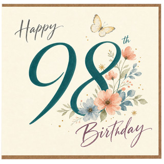 98th Birthday Card, Floral Butterfly Birthday Card