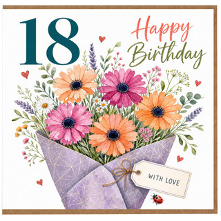 18th Birthday Card, Happy Birthday Floral Bouquet Design