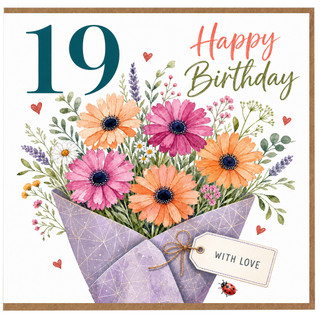 19th Birthday Card, Happy Birthday Floral Bouquet Card