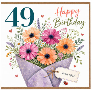 49th Birthday Card, Happy Birthday Floral Bouquet Card With Love