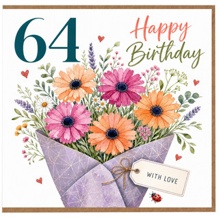 64th Birthday Card, Happy Birthday Floral Bouquet Card