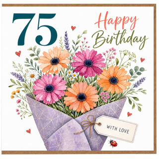 75th Birthday Card, Happy Birthday Floral Bouquet Card