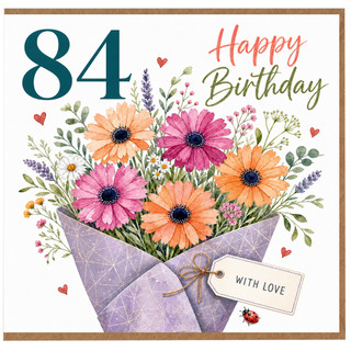 84th Birthday Card, Floral Happy Birthday Card With Love